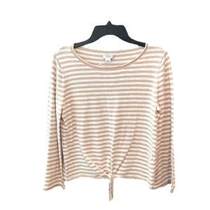 NWT J.Crew Factory women’s tie front long sleeve sweater SZ S tan white stripe